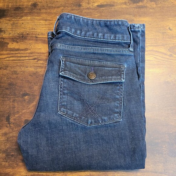 Vtg GAP Jeans Women 6 R Bowery Curvy Flare Low Rise Button Flap Dark Wash Y2K - Picture 3 of 12